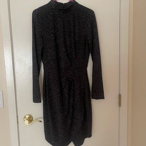 Laundry long sleeve black sparkly dress midi